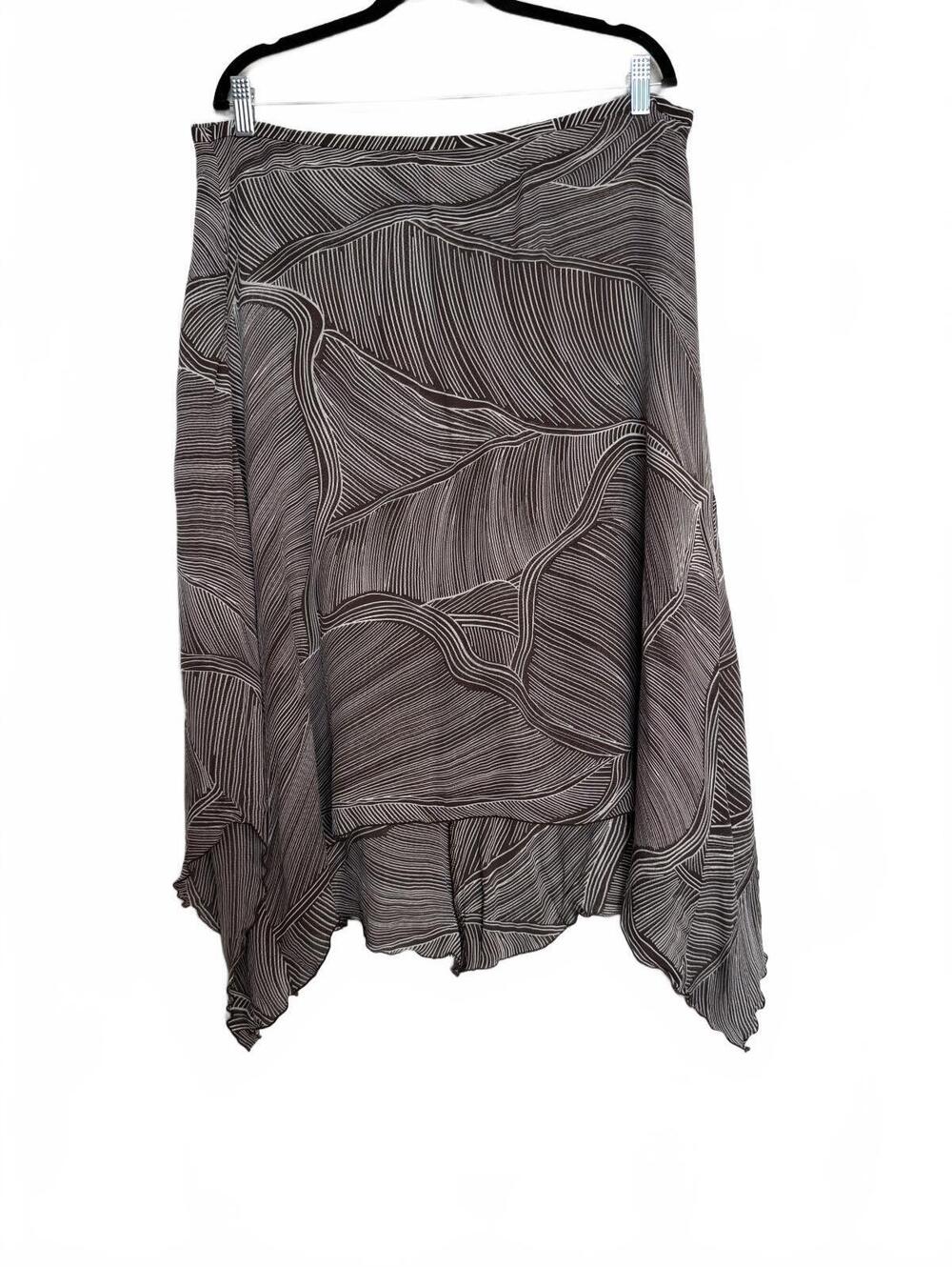 Vintage Brown Abstract Pattern Silk Handkerchief Hem Skirt